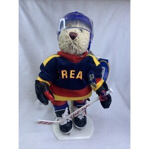 "Flash" Brass Button Bears Sports Bear Hockey Player 12" With Stand Plush